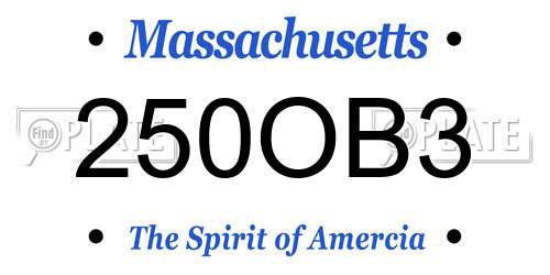 250OB3 Massachusetts License Plate