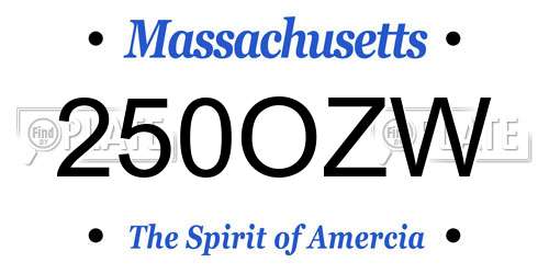 250OZW Massachusetts License Plate