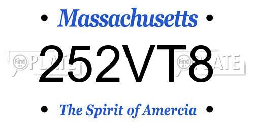 252VT8 Massachusetts License Plate