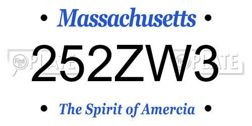252ZW3 Massachusetts License Plate