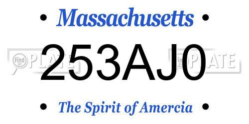 253AJ0 Massachusetts License Plate