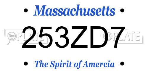 253ZD7 Massachusetts License Plate