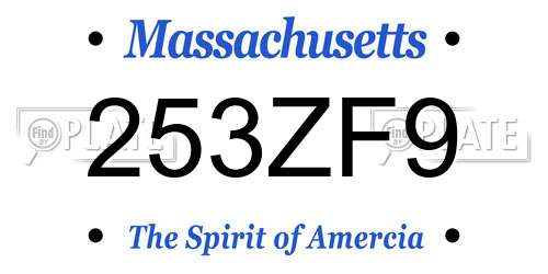 253ZF9 Massachusetts License Plate