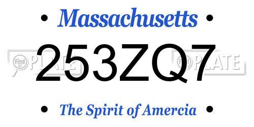 253ZQ7 Massachusetts License Plate