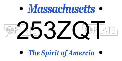 253ZQT Massachusetts License Plate