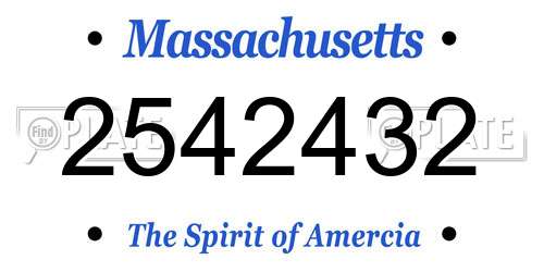 2542432 Massachusetts License Plate