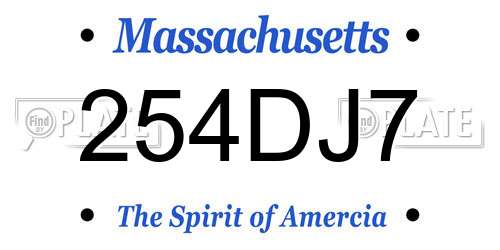 254DJ7 Massachusetts License Plate