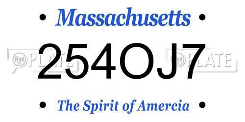 254OJ7 Massachusetts License Plate