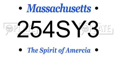 254SY3 Massachusetts License Plate