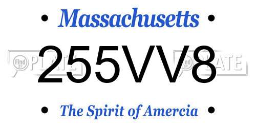 255VV8 Massachusetts License Plate