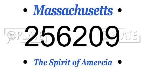 256209 Massachusetts License Plate