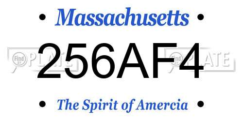 256AF4 Massachusetts License Plate