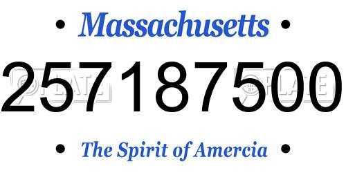 257187500 Massachusetts License Plate