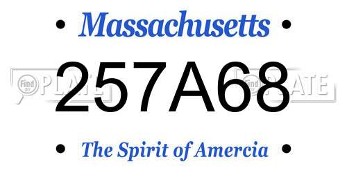 257A68 Massachusetts License Plate