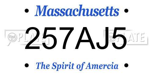 257AJ5 Massachusetts License Plate