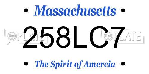 258LC7 Massachusetts License Plate