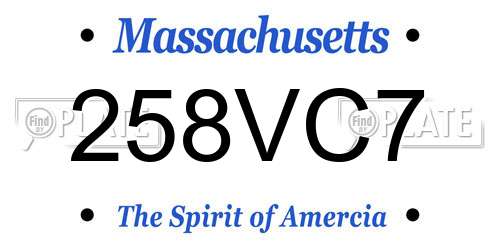 258VC7 Massachusetts License Plate