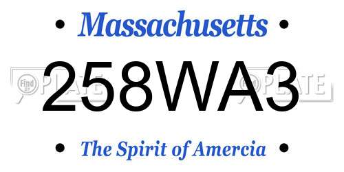 258WA3 Massachusetts License Plate