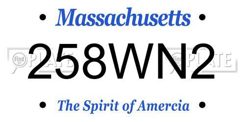 258WN2 Massachusetts License Plate