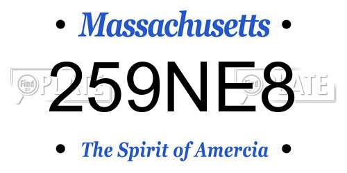 259NE8 Massachusetts License Plate