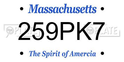 259PK7 Massachusetts License Plate