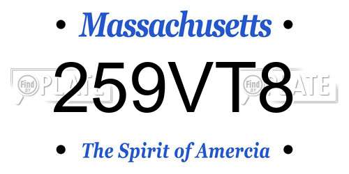 259VT8 Massachusetts License Plate