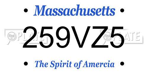259VZ5 Massachusetts License Plate