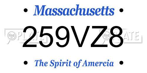 259VZ8 Massachusetts License Plate