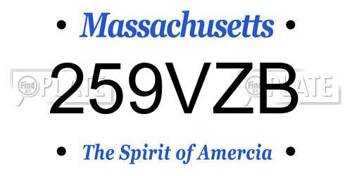 259VZB Massachusetts License Plate
