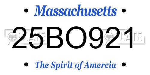 25BO921 Massachusetts License Plate