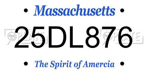 25DL876 Massachusetts License Plate
