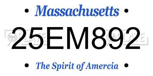 25EM892 Massachusetts License Plate
