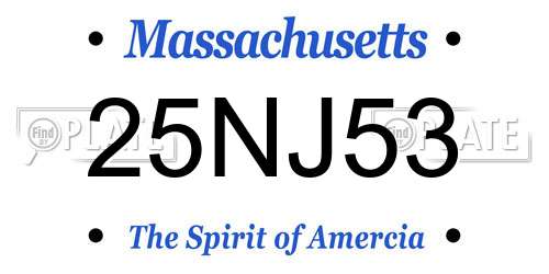 25NJ53 Massachusetts License Plate