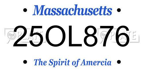 25OL876 Massachusetts License Plate