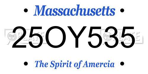 25OY535 Massachusetts License Plate