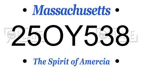 25OY538 Massachusetts License Plate