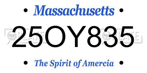 25OY835 Massachusetts License Plate