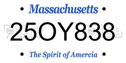 25OY838 Massachusetts License Plate