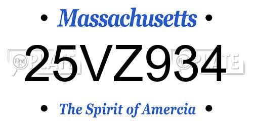 25VZ934 Massachusetts License Plate