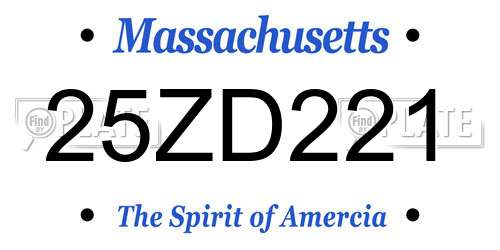 25ZD221 Massachusetts License Plate