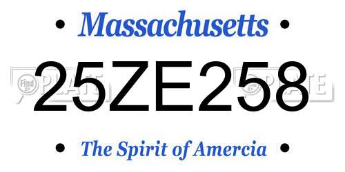 25ZE258 Massachusetts License Plate