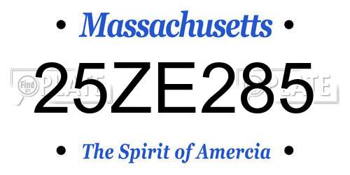 25ZE285 Massachusetts License Plate