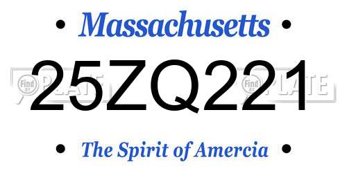 25ZQ221 Massachusetts License Plate