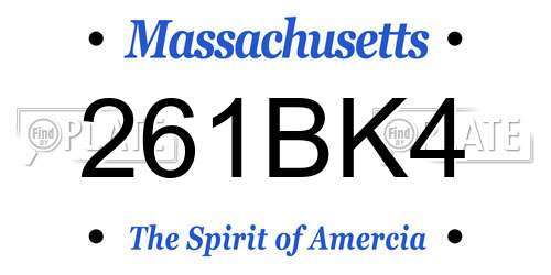 261BK4 Massachusetts License Plate