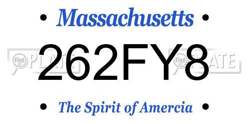 262FY8 Massachusetts License Plate