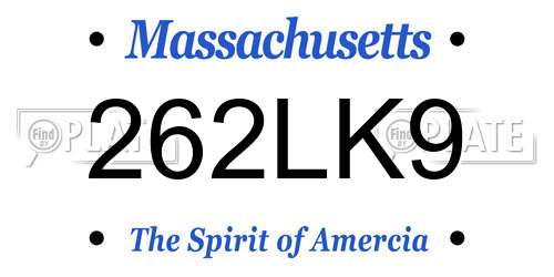 262LK9 Massachusetts License Plate