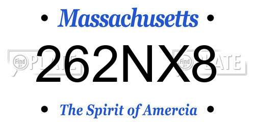 262NX8 Massachusetts License Plate