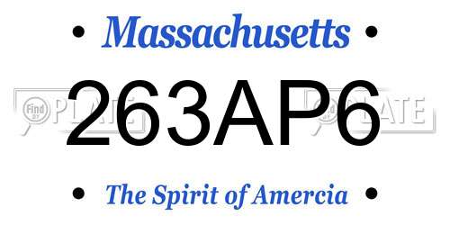 263AP6 Massachusetts License Plate