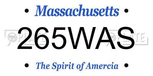 265WAS Massachusetts License Plate