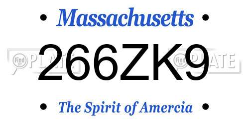 266ZK9 Massachusetts License Plate